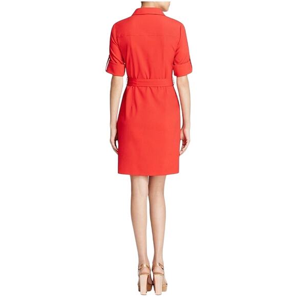 Michael Michael Kors Zip Up Shirt Dress Belted Orange Size Medium - Picture 2 of 10